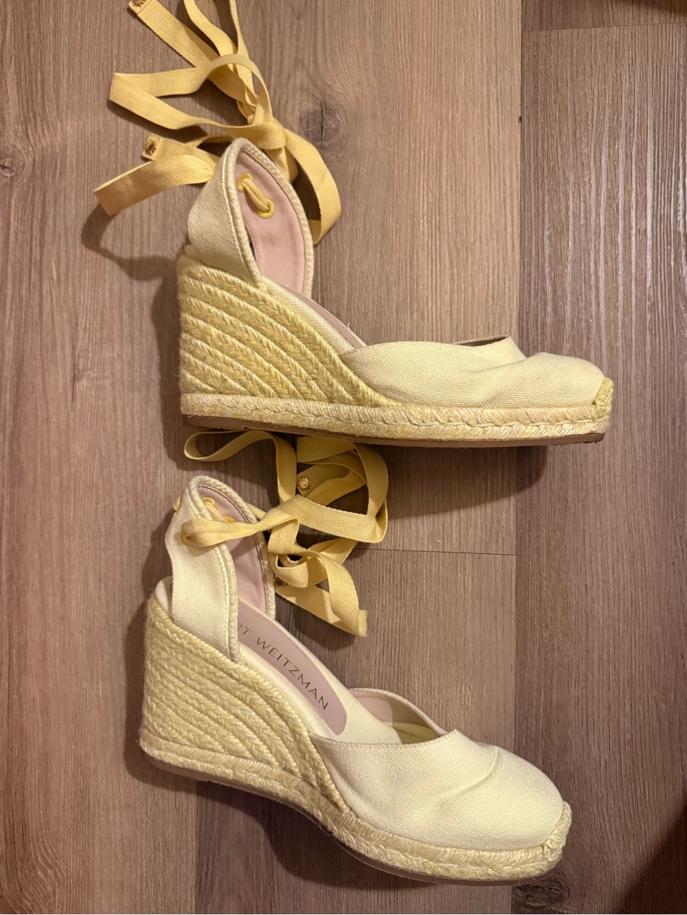Stuart Weitzman Pale Yellow Espadrille Wedge Sandals - Picture 12 of 12